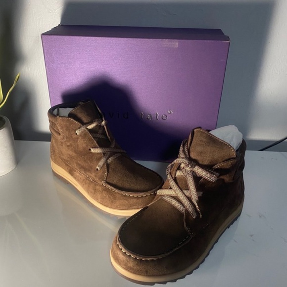 David Tate Sidra Brown Suede Lace Up Side Zip Ankle Boots Womens‎ 6.5 WW Wide